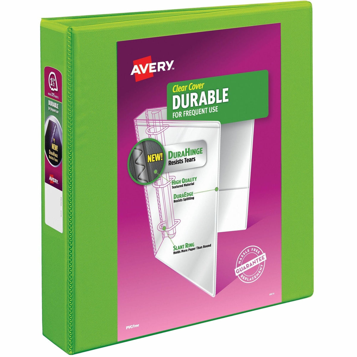 Avery® Durable View 3 Ring Binder, 1.5" Slant Rings, 1 Chartreuse Binder (17835) - 2000