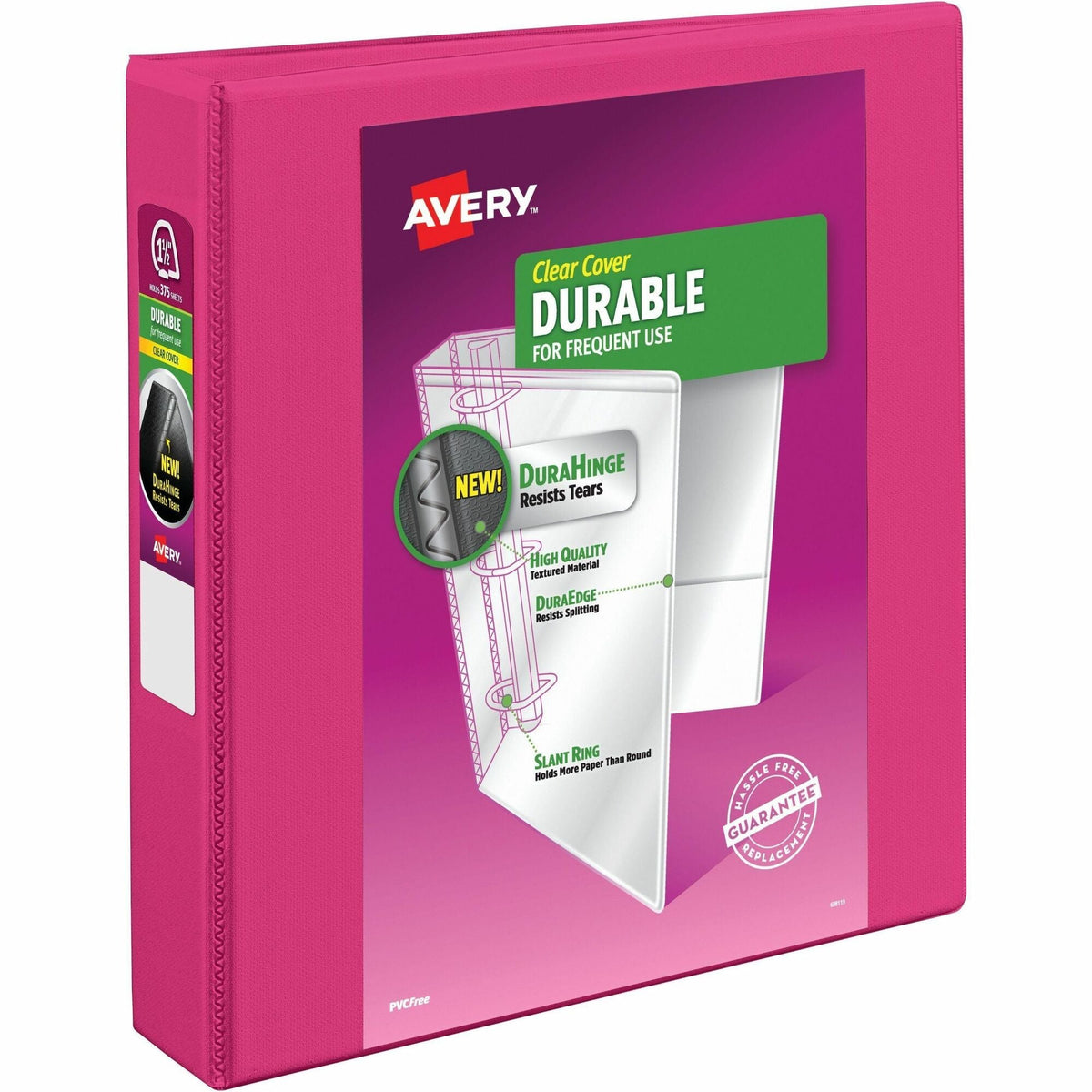 Avery® Durable View 3 Ring Binder, 1.5" Slant Rings, 1 Pink Binder (17833) - 2000