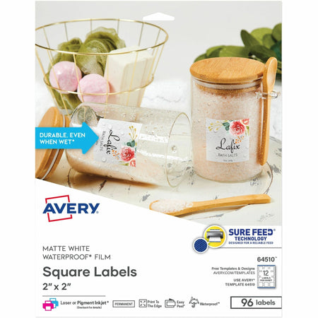 Avery® Durable Waterproof Labels, 2" x 2" Square, 96 Total - 2000