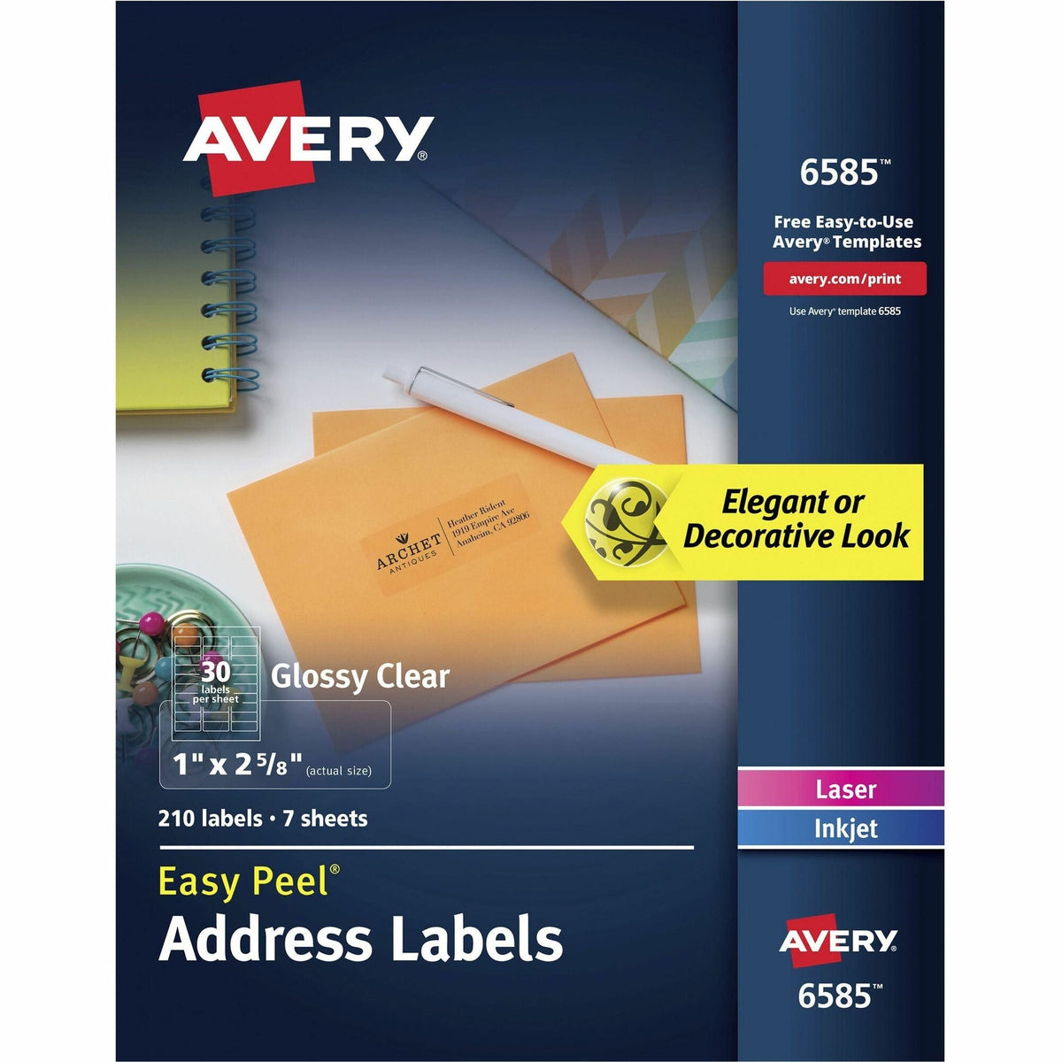 Avery® Easy Peel Address Label - 2 5/8’’ Height x 1’’ Width - Permanent Adhesive - Rectangle - Laser Inkjet - Clear