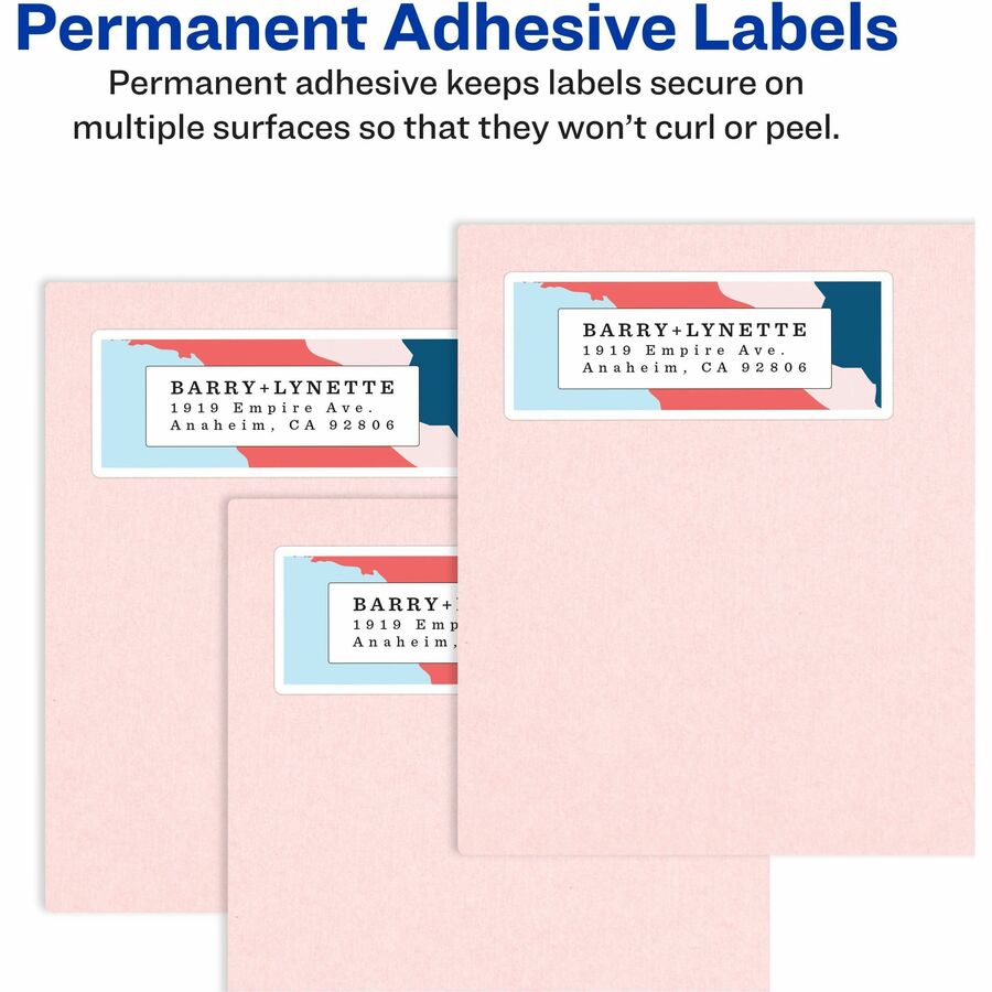 Avery® Easy Peel Address Label - 2 5/8’’ Height x 1’’ Width - Permanent Adhesive - Rectangle - Laser Inkjet - Clear