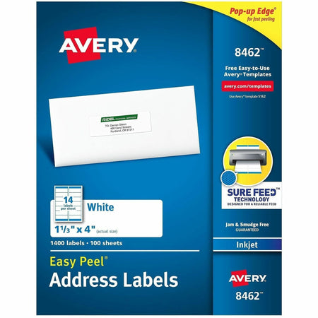 Avery® Easy Peel Address Labels, 1-1/3" x 4" , 1,400 Labels (8462) - 2000