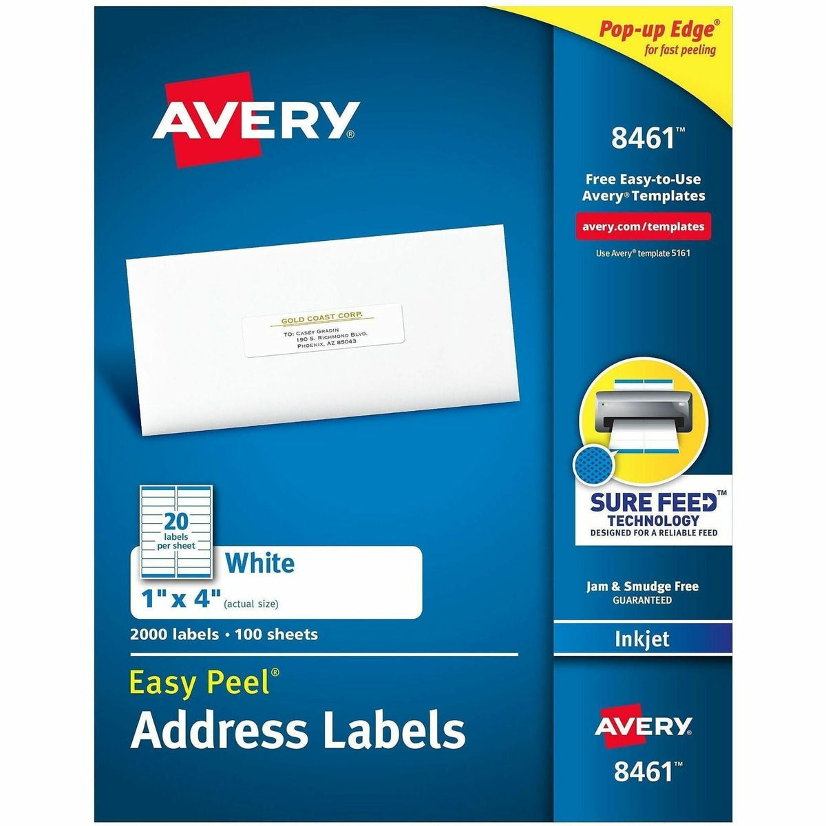 Avery® Easy Peel Address Labels, 1" x 4" , 2,000 White Labels (8461) - 2000