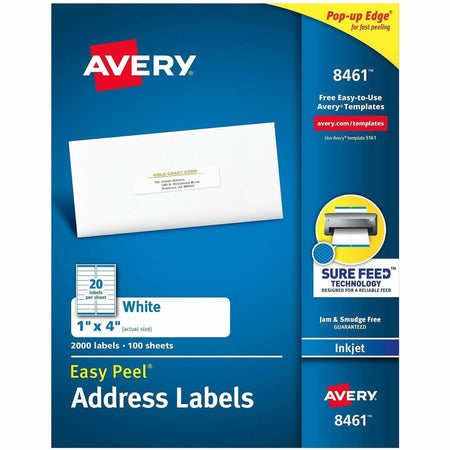 Avery® Easy Peel Address Labels, 1" x 4" , 2,000 White Labels (8461) - 2000