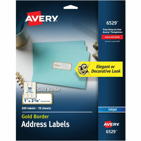 Avery® Easy Peel Address Labels - Inkjet - White & Gold - 300 Labels/Pack - Shipping