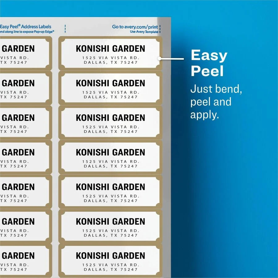 Avery® Easy Peel Address Labels - Inkjet - White & Gold - 300 Labels/Pack - Shipping