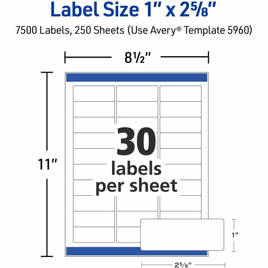 Avery® Easy Peel Address Labels: Laser White Permanent Adhesive - 7500 Labels - Shipping