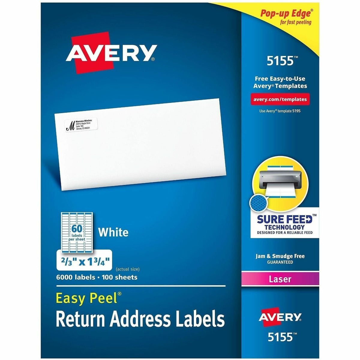 Avery® Easy Peel Return Address Labels, 2/3"x1-3/4" 6,000 Labels (5155) - 2000