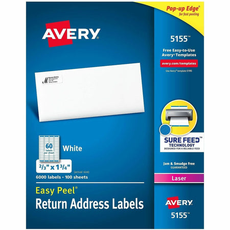 Avery® Easy Peel Return Address Labels, 2/3"x1-3/4" 6,000 Labels (5155) - 2000