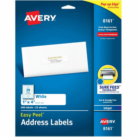 Avery® Easy Peel White Inkjet Mailing Labels - Efficient 1x4’’ - 500 Pack - Address / Shipping