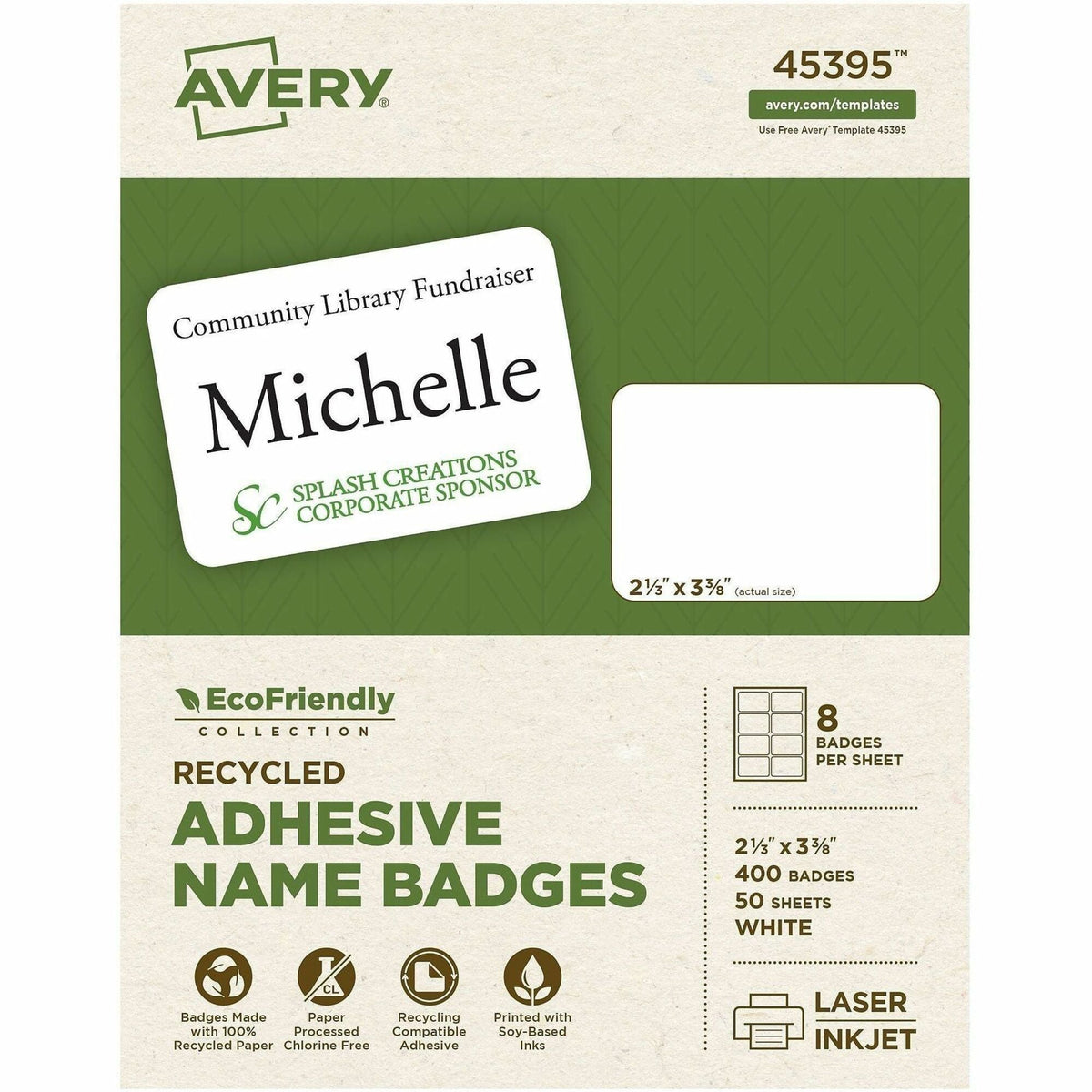 Avery® Eco-friendly Premium Name Badge Labels - 2000