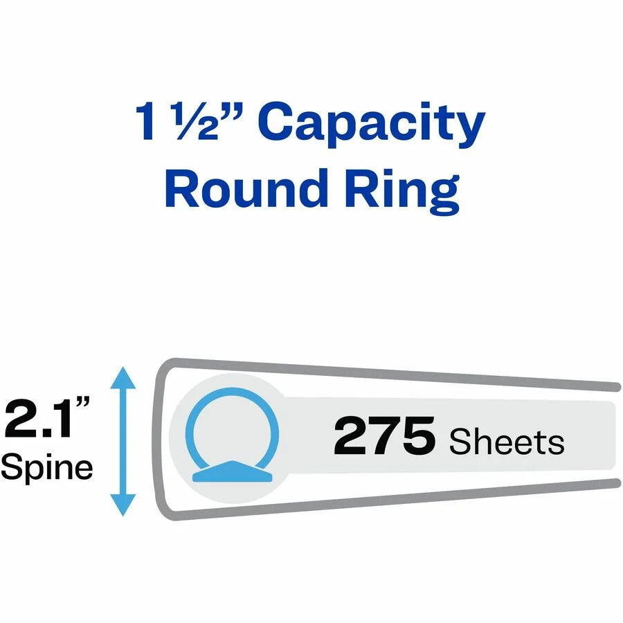 Avery® Economy Binder: 1 1/2’’ Capacity 275 Sheet Blue Vinyl Round Ring Recycled - Binders