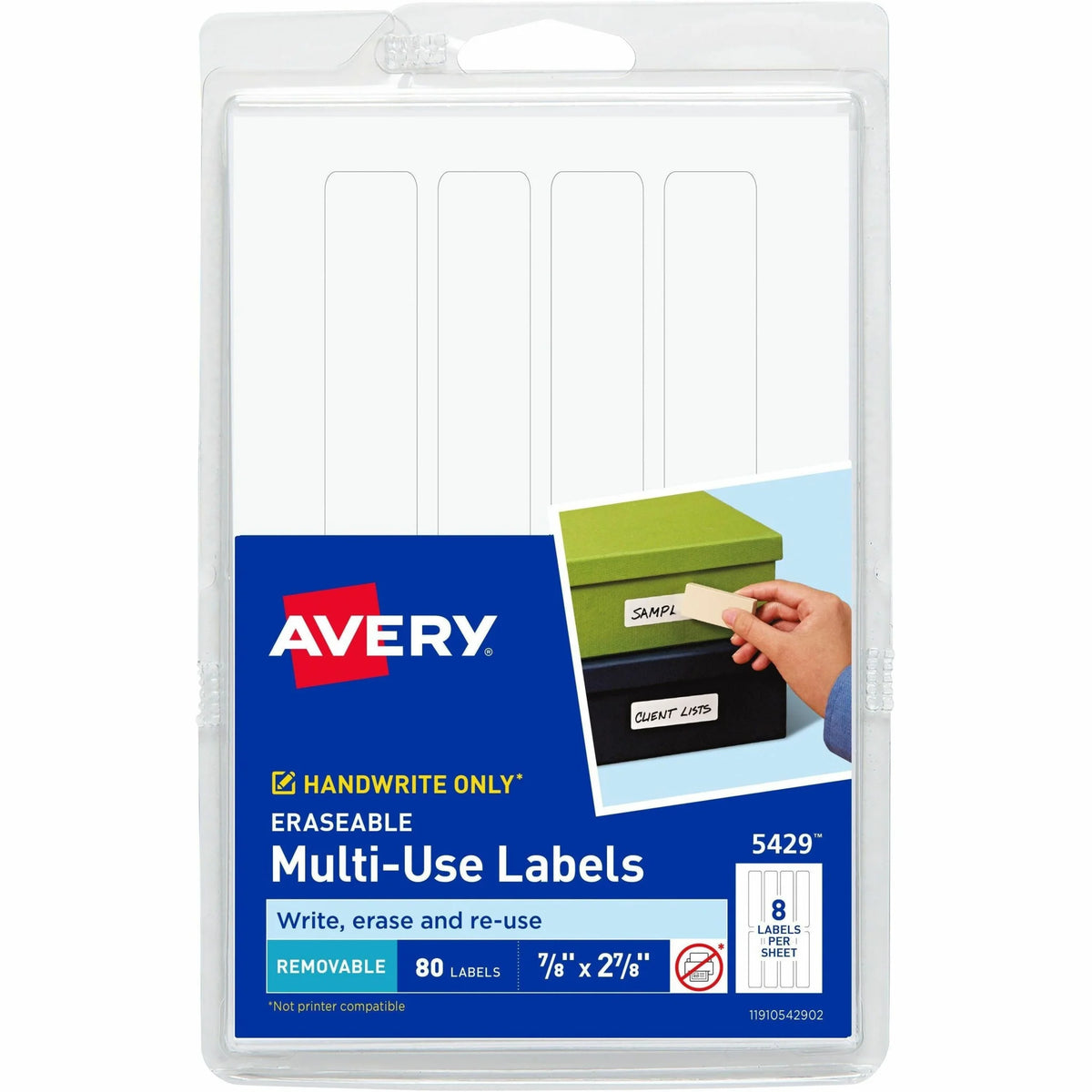 Avery® Erasable Multi-Use Labels - 7/8’’ Height x 2 Width - Removable Adhesive - Rectangle - White - Film - 8 / Sheet