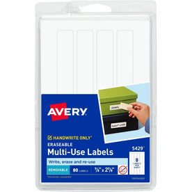 Avery® Erasable Multi-Use Labels - 7/8’’ Height x 2 Width - Removable Adhesive - Rectangle - White - Film - 8 / Sheet