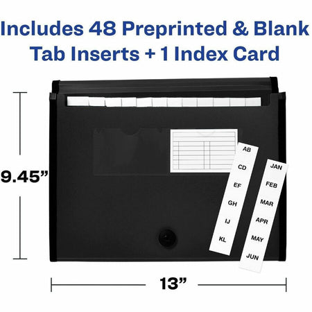 Avery® Letter A4 Expanding File - 425 Sheets Capacity - 13 Pocket(s) - Polypropylene Plastic Fabric - Black - Files