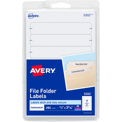 Avery® File Folder Labels: 11/16’’ x 3 7/16’’ - White Permanent Adhesive - Filing Labels