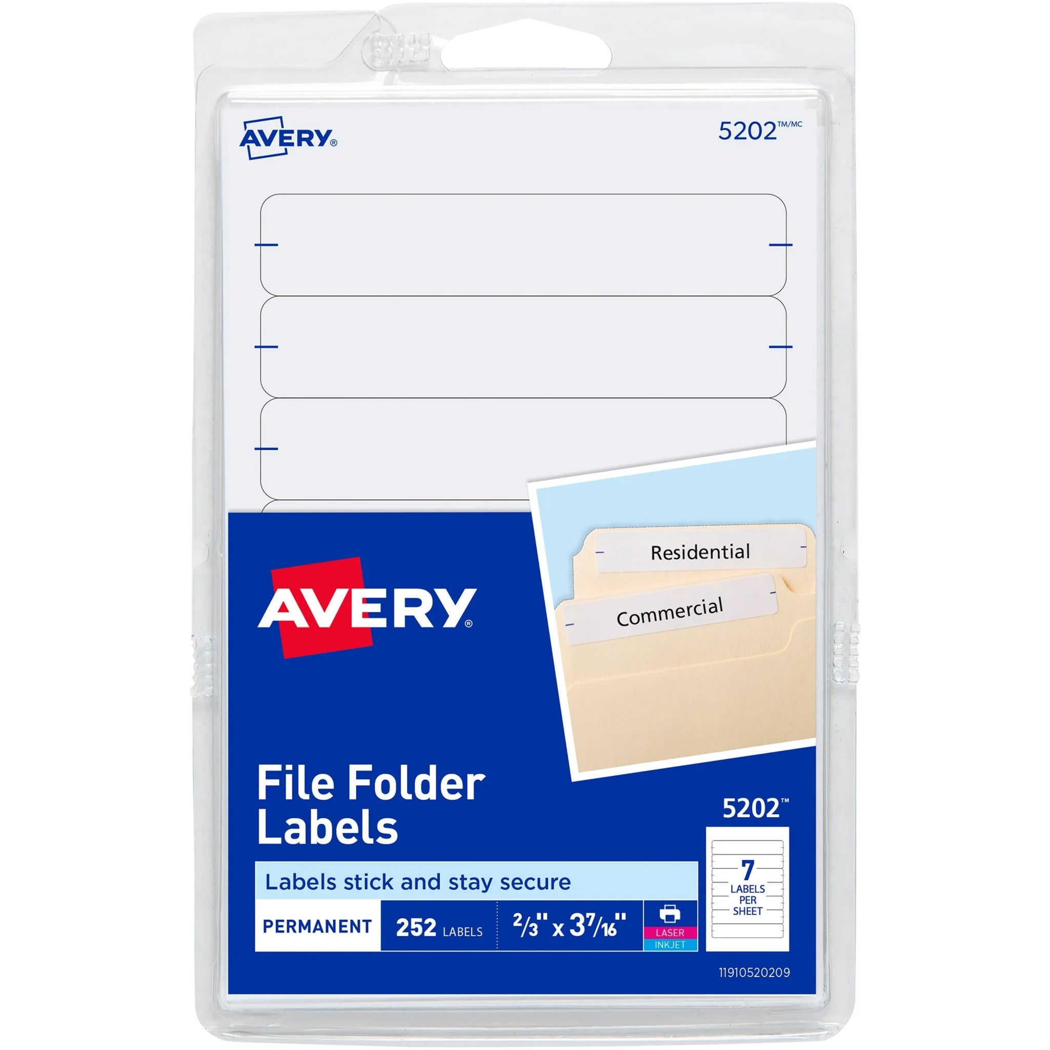 Avery® File Folder Labels: 11/16’’ x 3 7/16’’ - White Permanent Adhesive - Filing Labels
