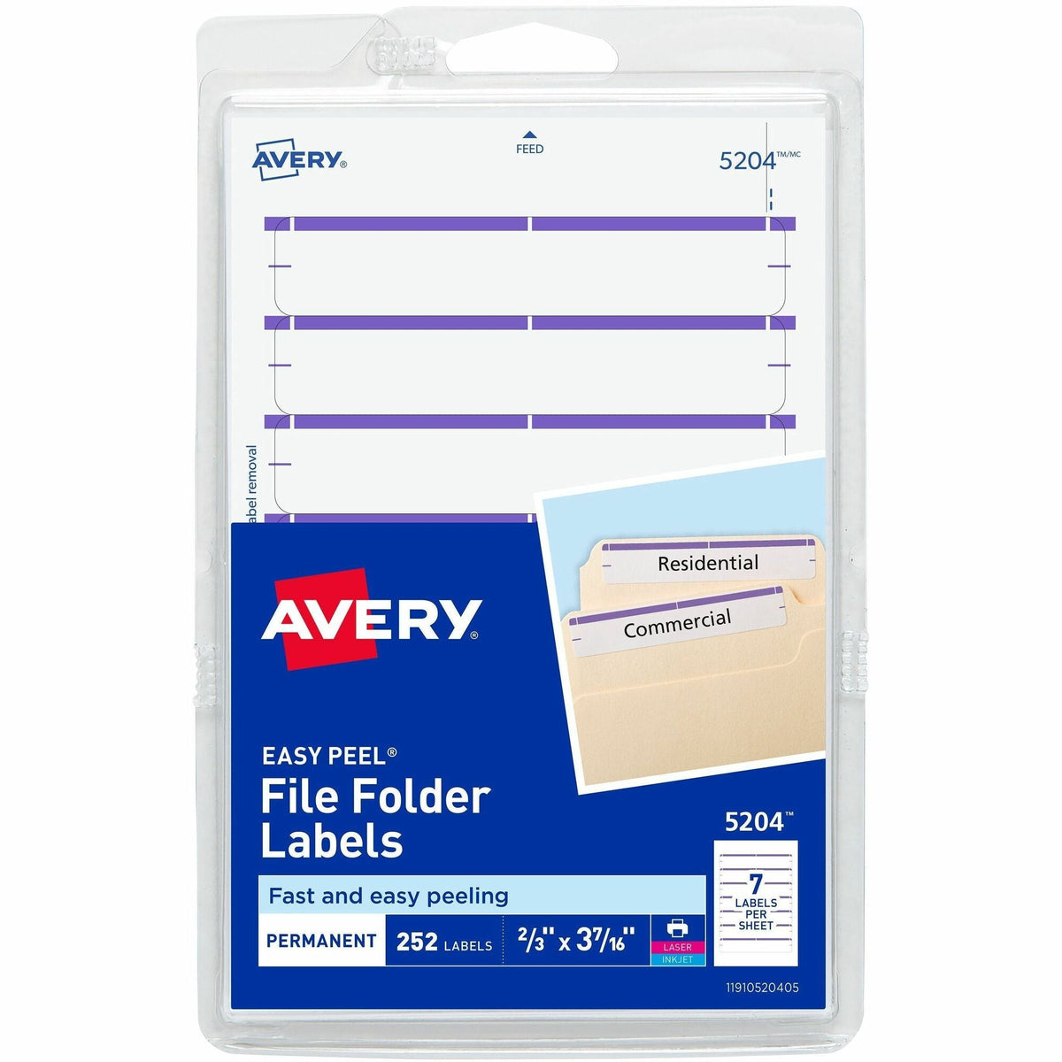 Avery® File Folder Labels, White/Purple, 2/3" x 3-7/16" , 252 (5204) - 2000