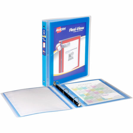 Avery® Flexi-View 3 Ring Binder, 1 Inch Round Rings, 1 Blue Binder - Front