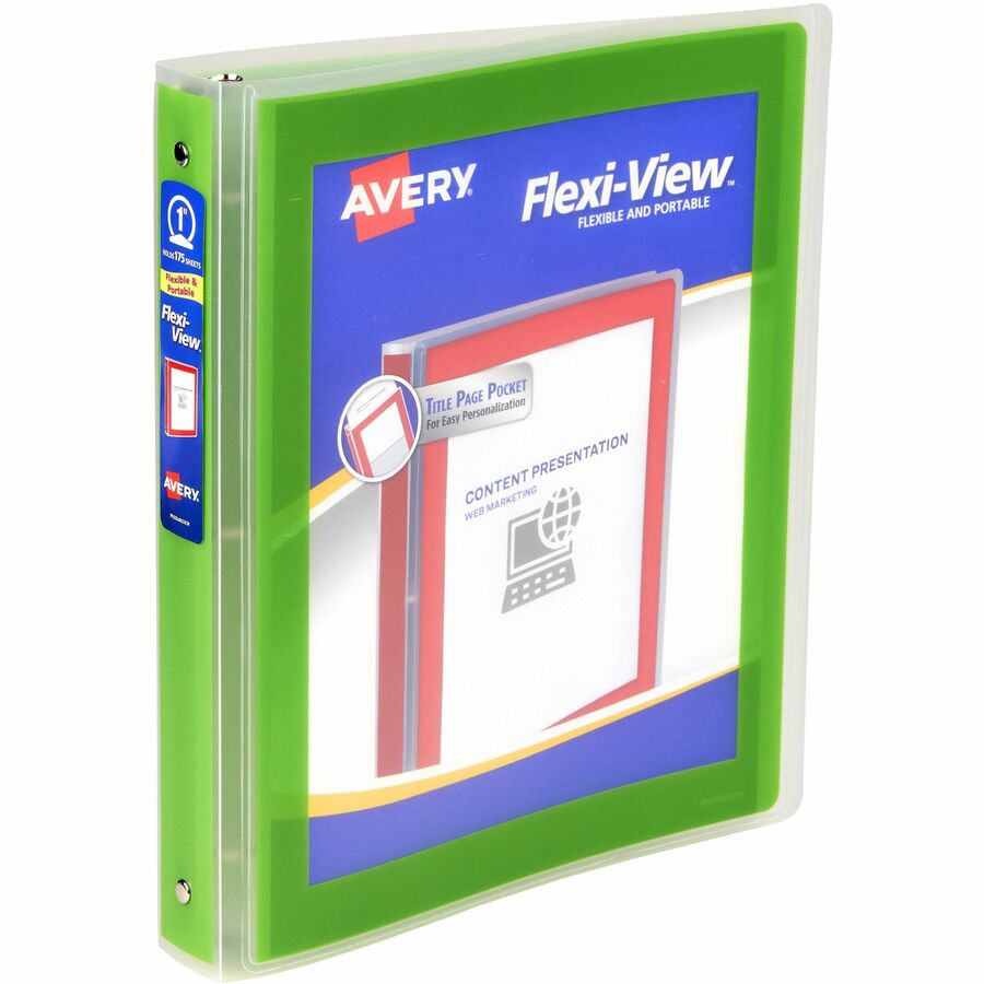 Avery® Flexi-View 3 Ring Binder, 1 Inch Round Rings, 1 Chartreuse Green Binder - Front