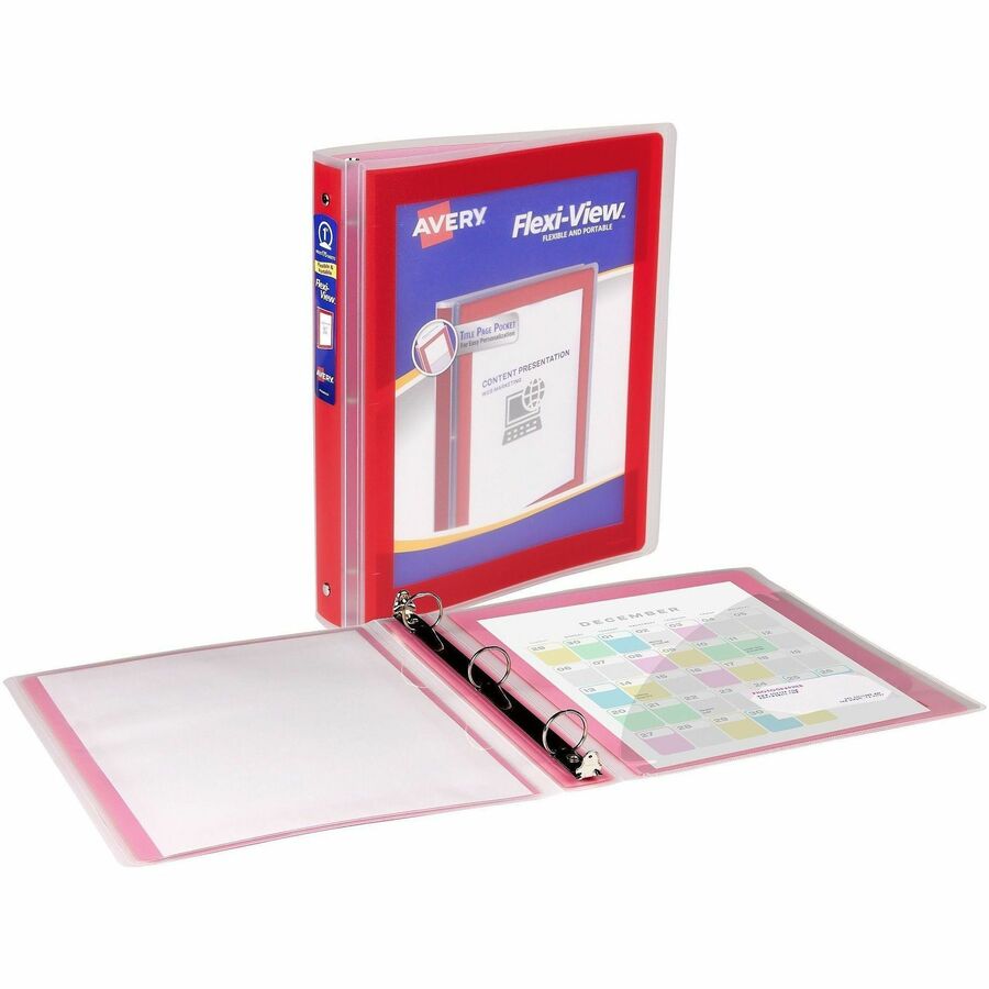 Avery® Flexi-View 3 Ring Binder, 1 Inch Round Rings, 1 Red Binder - Alternate-Image1