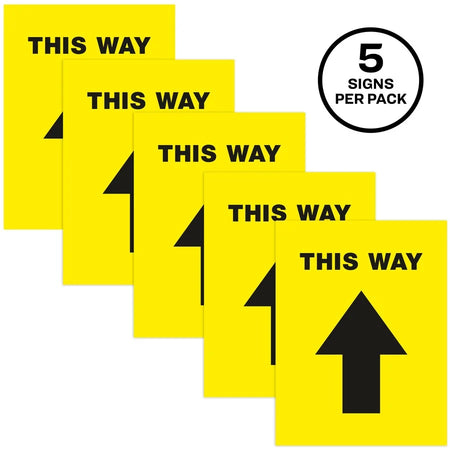 Avery® Floor Decal: ’This Way’ Message - Durable Vinyl - Black - 5/Pack - Safety Signs