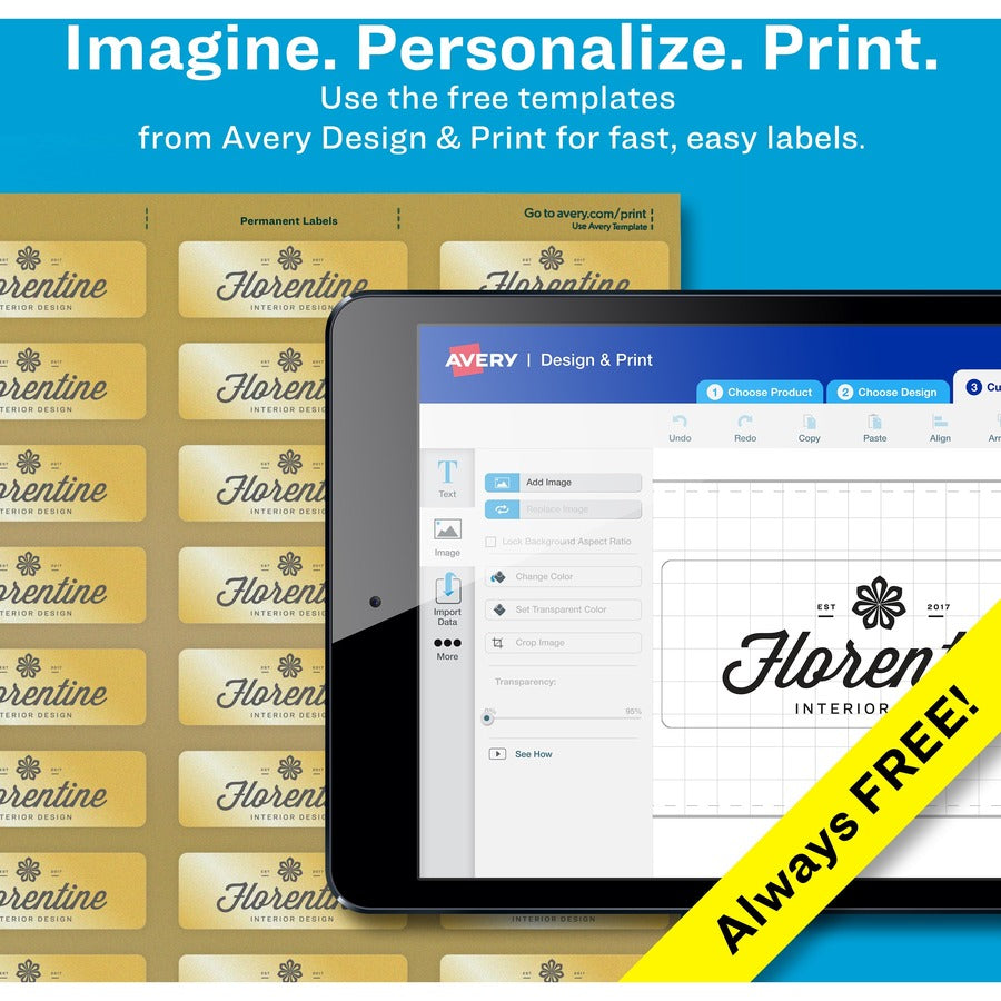 Avery® Foil Mailing Labels - 3/4’’ Height x 2 1/4’’ Width - Permanent Adhesive - Rectangle - Inkjet - Gold - Paper
