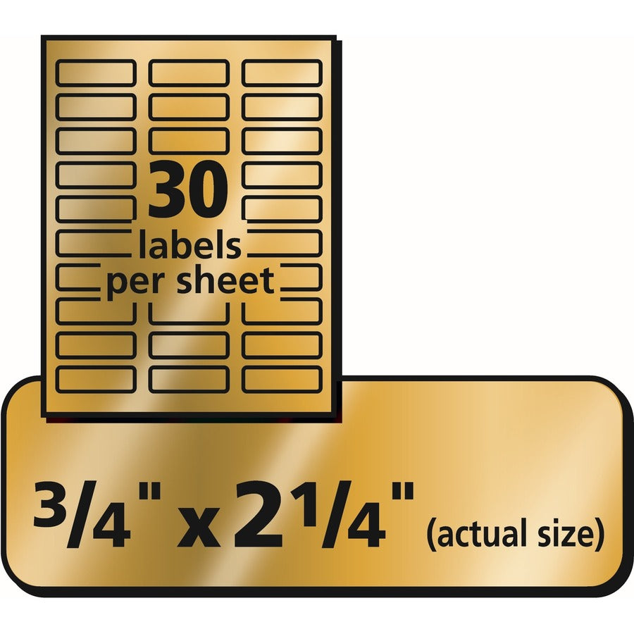 Avery® Foil Mailing Labels - 3/4’’ Height x 2 1/4’’ Width - Permanent Adhesive - Rectangle - Inkjet - Gold - Paper