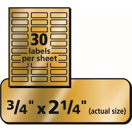 Avery® Foil Mailing Labels - 3/4’’ Height x 2 1/4’’ Width - Permanent Adhesive - Rectangle - Inkjet - Gold - Paper