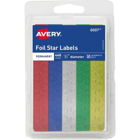 Avery® Foil Star Labels: Learning Theme Shape Assorted Colors - 440/Pack - Multipurpose & ID Labels