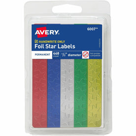 Avery® Foil Star Labels: Learning Theme Shape Assorted Colors - 440/Pack - Multipurpose & ID Labels