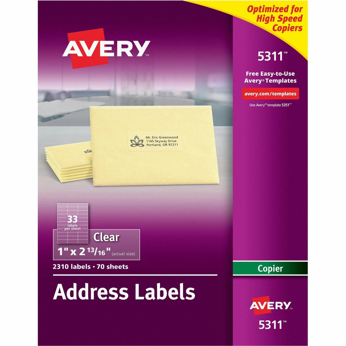 Avery® Address Label - 1’’ Width x 2 13/16’’ Length - Permanent Adhesive - Rectangle - Frosted Clear - Film - 33