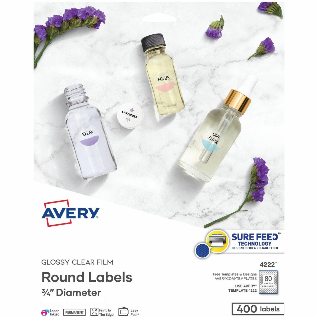 Avery® Glossy Clear Round Labels - Crystal Film - 3/4’’ Diameter - 400 - Multipurpose & ID