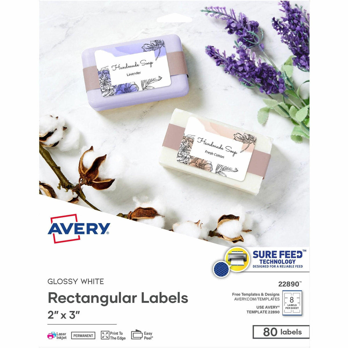 Avery&reg; Glossy White Labels, 2" x 3" , 80 Labels (22890) - 2000