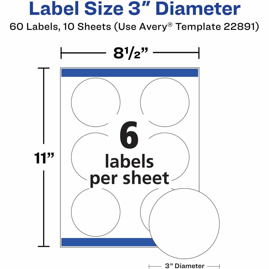 Avery&reg; Glossy White Labels, 3" Round, 60 Labels (22891) - Alternate-Image6
