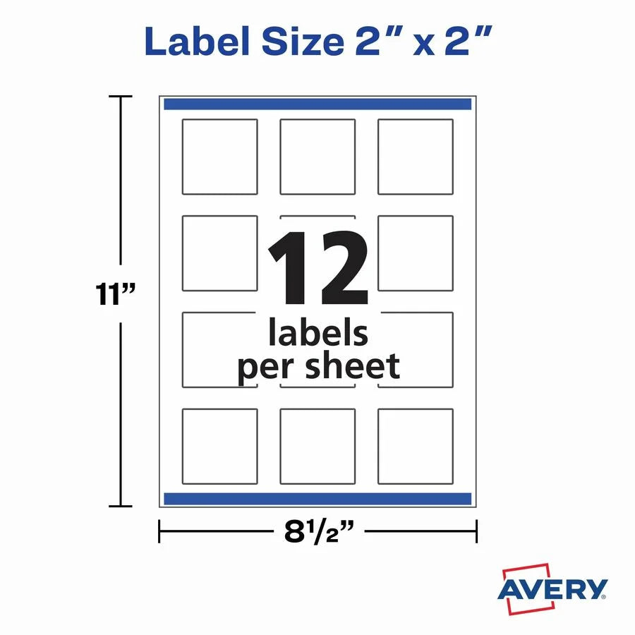 Avery® Glossy White Square Labels - Waterproof 2’’ x - 120 - Multipurpose & ID