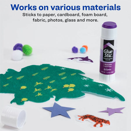 Avery® Glue Stic with Disappearing Purple Color - 1.27 oz - 6 / Pack - Sticks