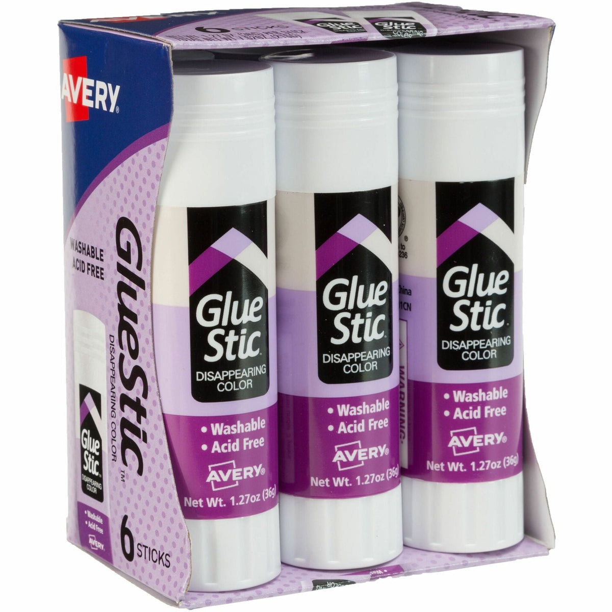 Avery® Glue Stic with Disappearing Purple Color - 1.27 oz - 6 / Pack - Sticks