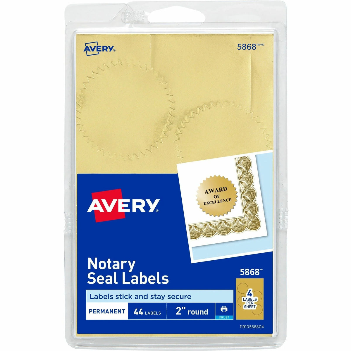 Avery® Gold Foil Notarial Seals: 2’’ Round Permanent - 44/Pack - Certificates & Seals