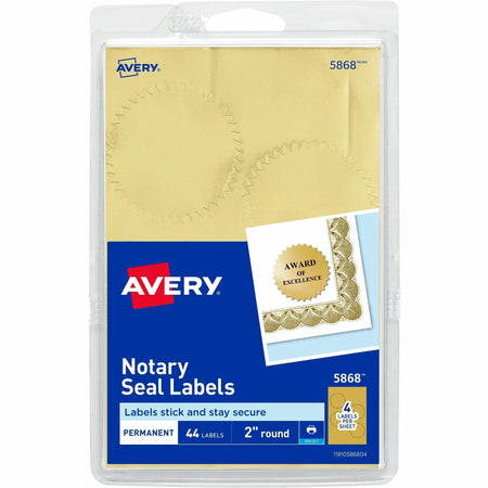 Avery® Gold Foil Notarial Seals: 2’’ Round Permanent - 44/Pack - Certificates & Seals