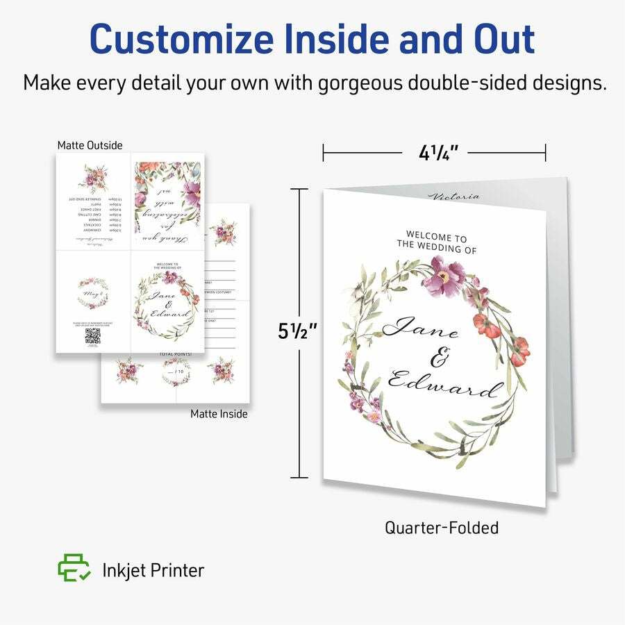 Avery® Greeting Cards - 97 Brightness - 4 1/4’’ x 5 1/2’’ - Matte - Heavyweight - White - 20 / Pack