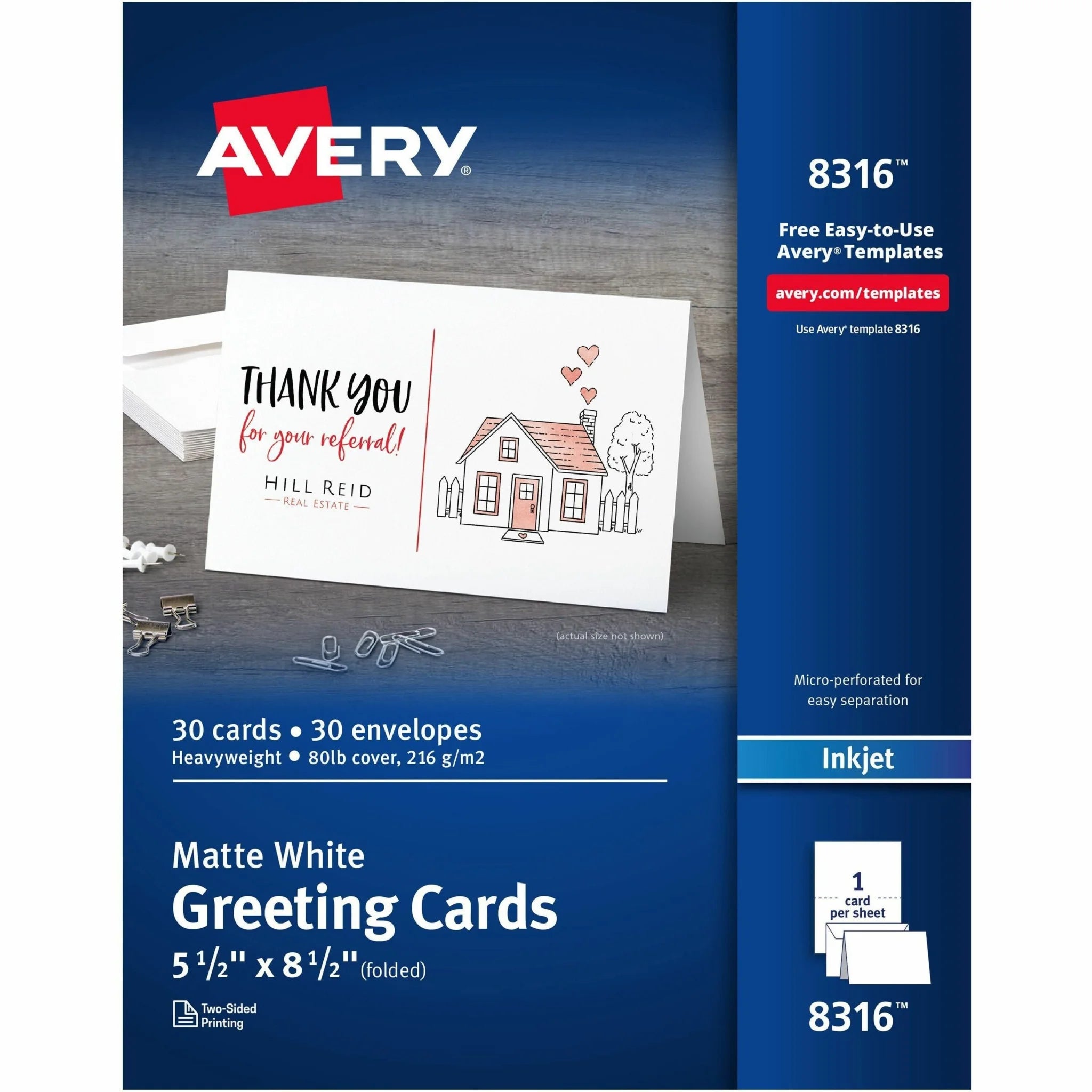 Avery® Half-Fold Greeting Cards: Matte Finish 5-1/2’’ x 8-1/2’’ - 30 Cards/Envelopes - Note Cards