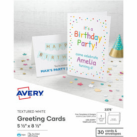 Avery® Half-Fold Greeting Cards: Textured Uncoated 5-1/2’’ x 8-1/2’’ - 30 Cards - & Stationery Sets