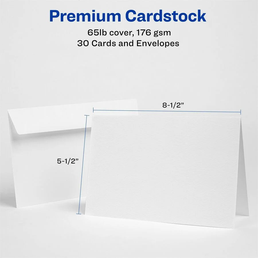 Avery® Half-Fold Greeting Cards: Textured Uncoated 5-1/2’’ x 8-1/2’’ - 30 Cards - & Stationery Sets