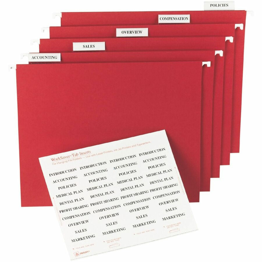 Avery® Hanging File Folder Tab Inserts - 100 Print-on Tabs - White Paper - 5 Set - Folders & Accessories