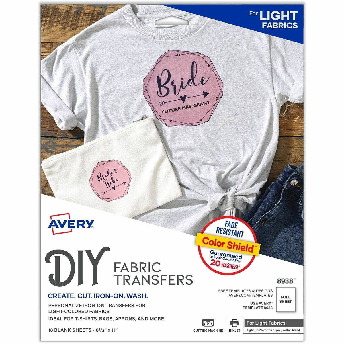 Avery&reg; Heat Transfers for Light Fabric, 8.5" x 11" , 18 Sheets (8938) - 2000