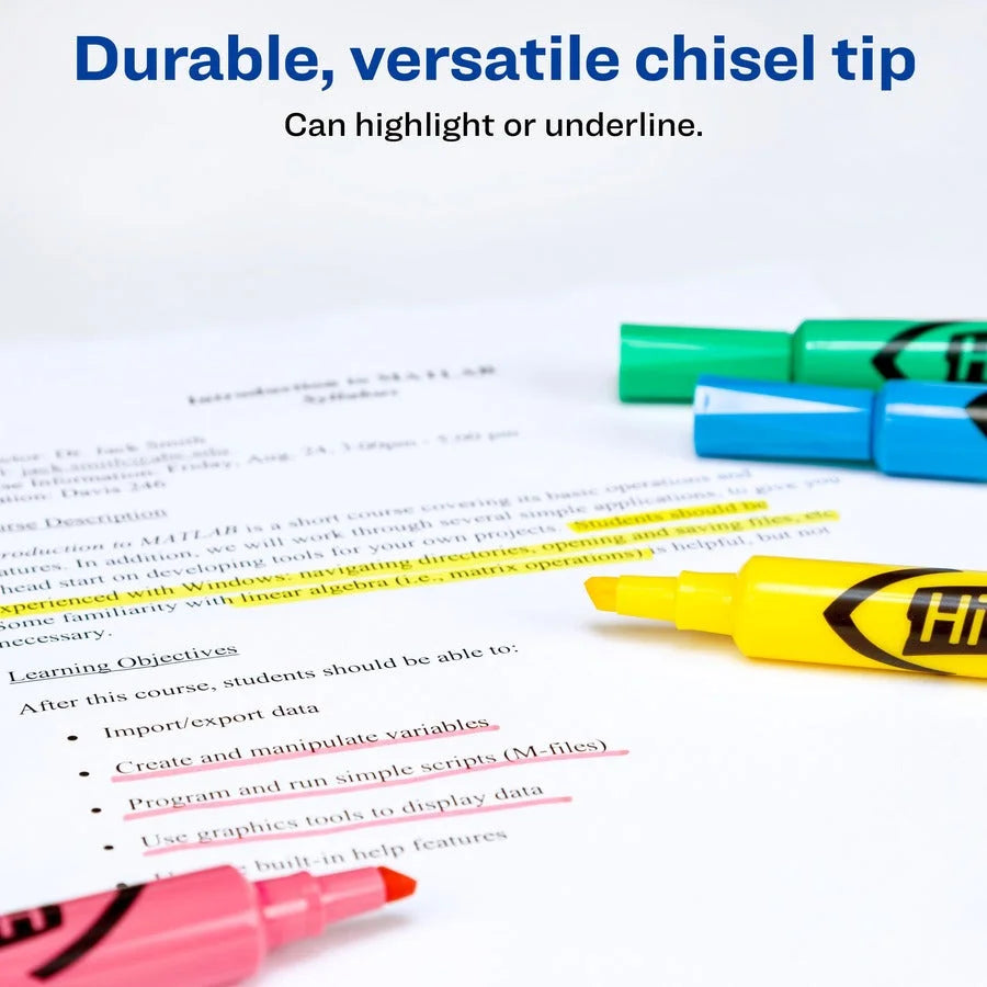 Avery® Hi-Liter Desk-Style Highlighters: Chisel Marker Point Washable Ink 4 Colors - Highlighters