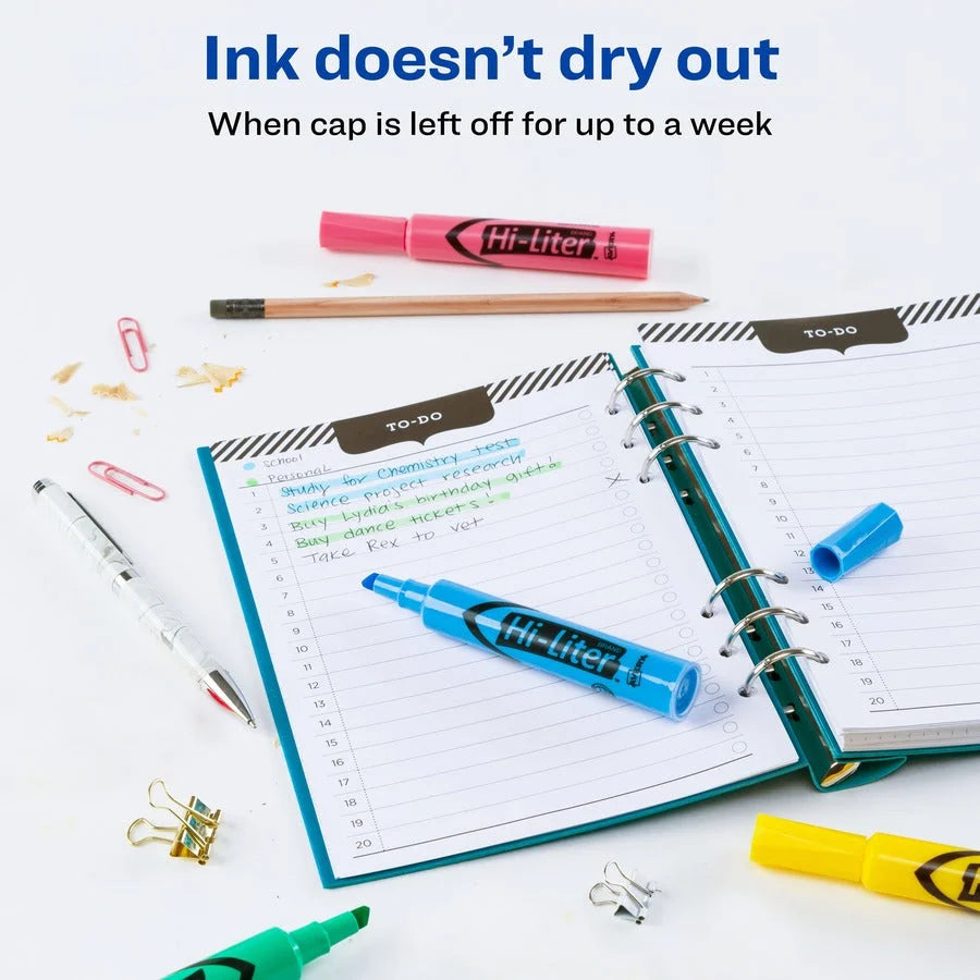 Avery® Hi-Liter Desk-Style Highlighters: Chisel Marker Point Washable Ink 4 Colors - Highlighters