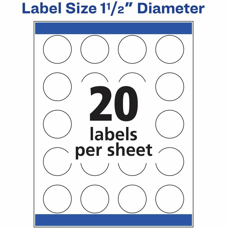 Avery® High Visibility Round Labels - Matte White Inkjet - 1.5’’ Diameter - 400 Pack - Multipurpose & ID