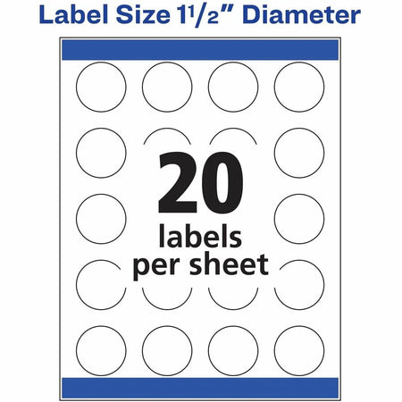 Avery® High Visibility Round Labels - Matte White Inkjet - 1.5’’ Diameter - 400 Pack - Multipurpose & ID